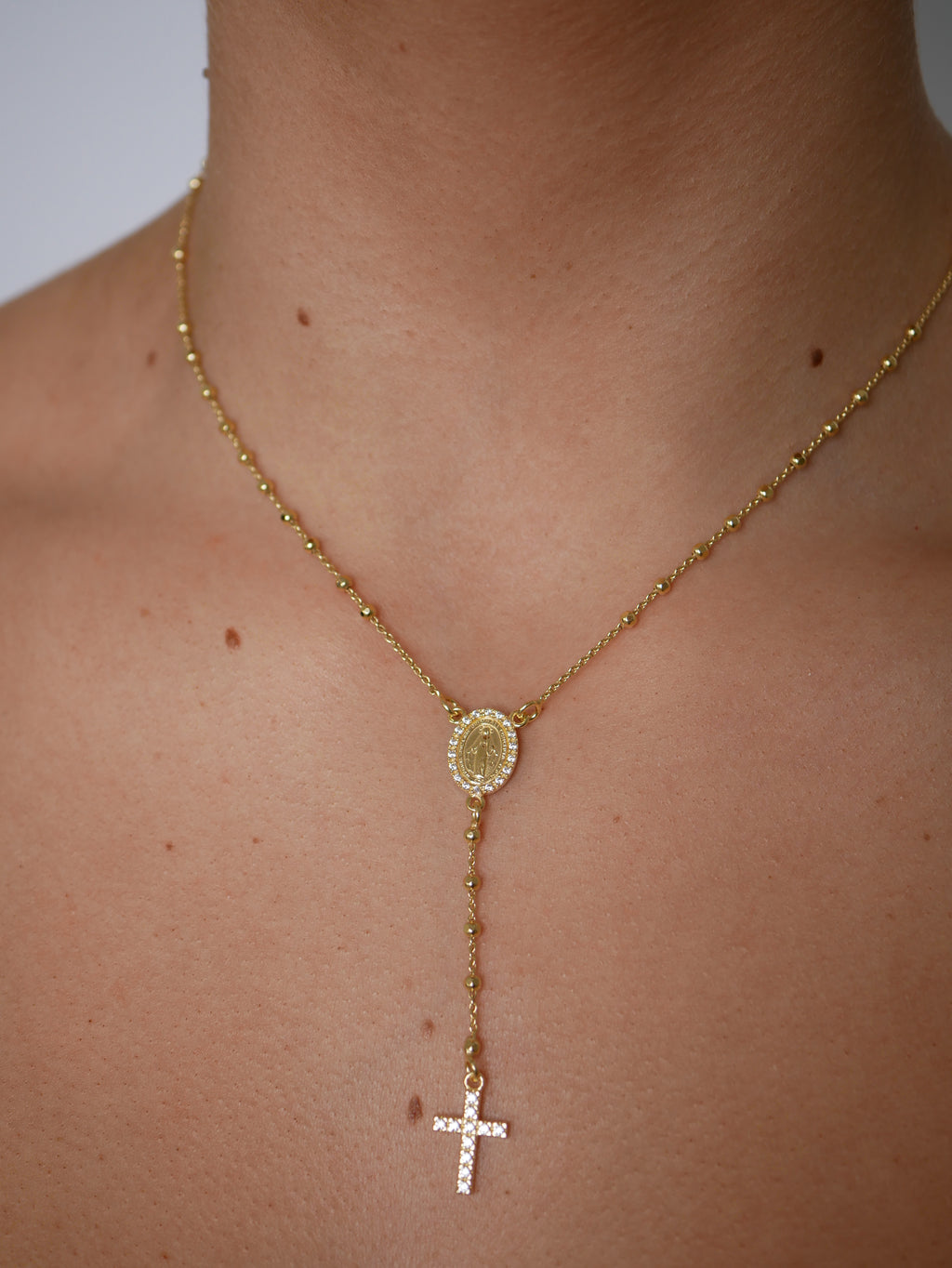 Angelica Rosary Necklace - Gisele Collection Gold