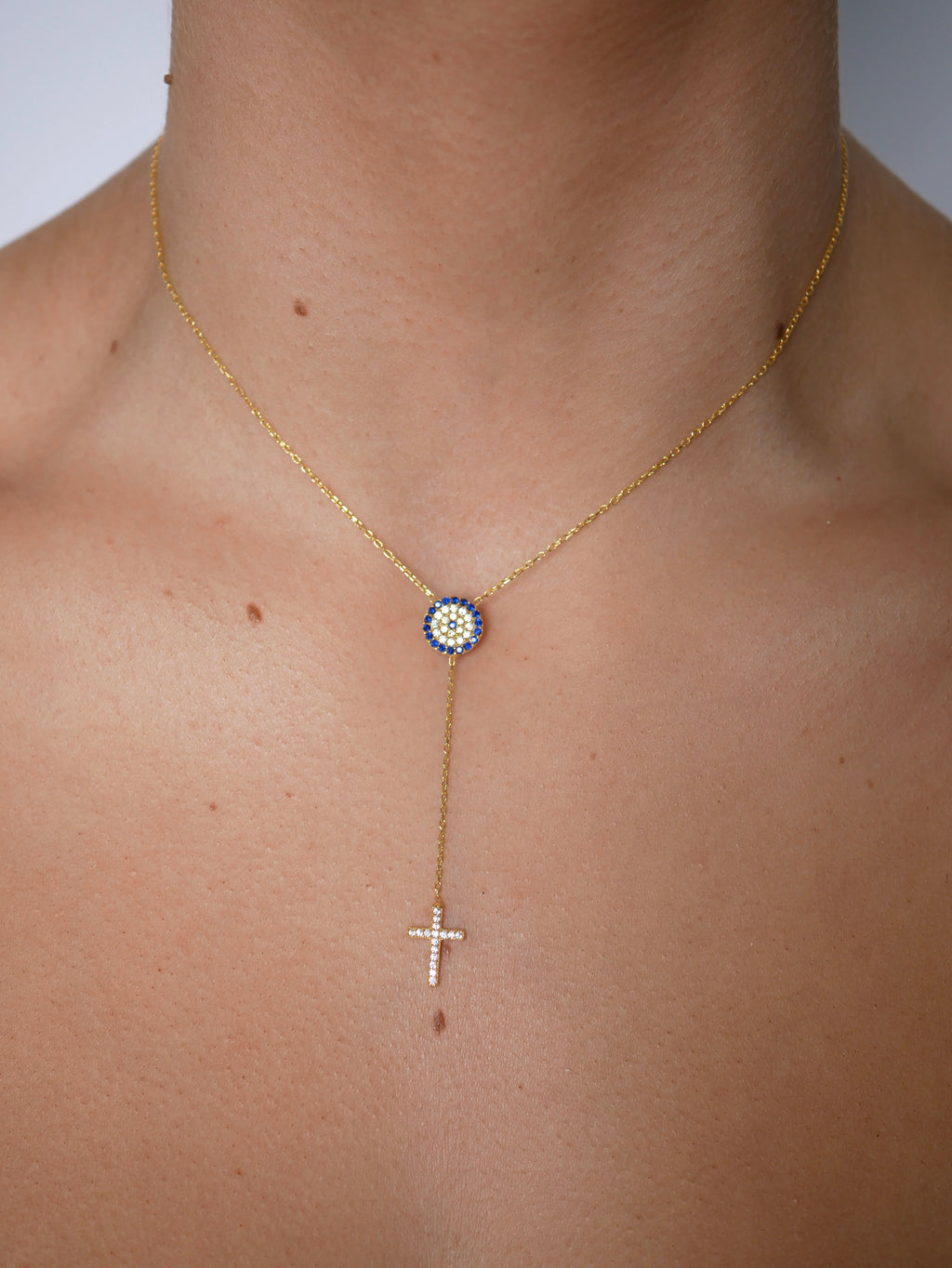 Arianna Evil Eye & Hanging Cross Necklace - Gisele Collection Gold