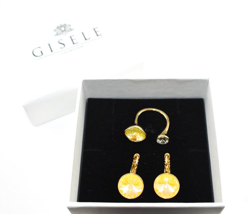 Katrina Yellow Crystal Earrings & Ring Gift Set