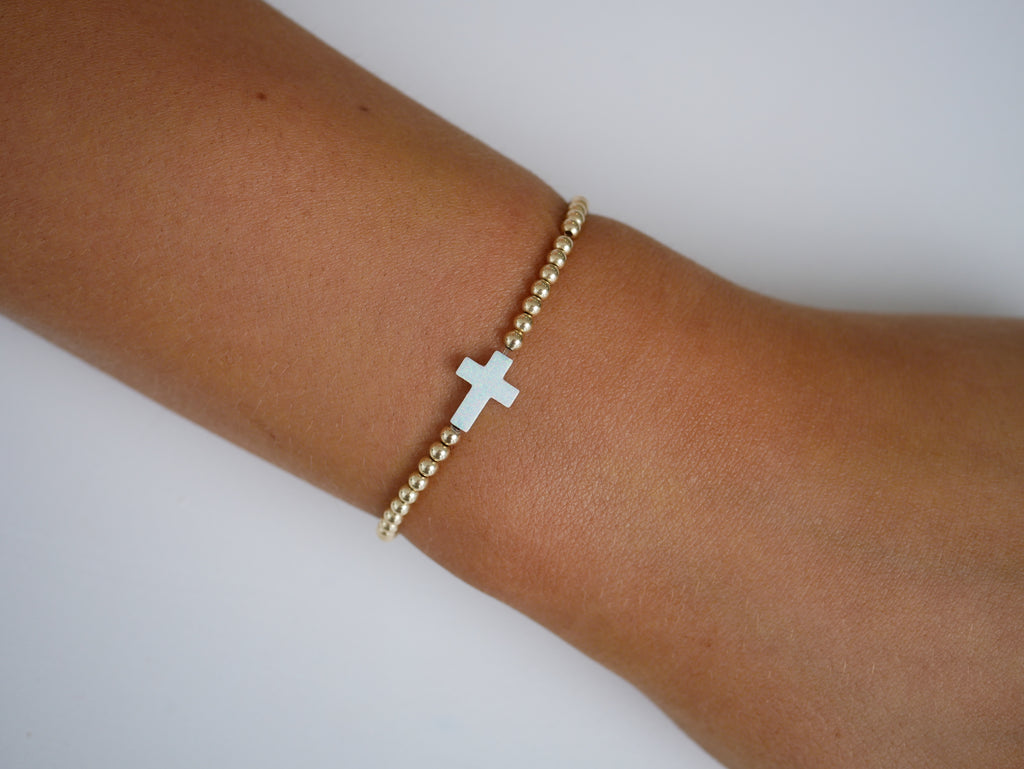 Eve Beaded Bracelet with White Opalite Cross - Gisele Collection Gold