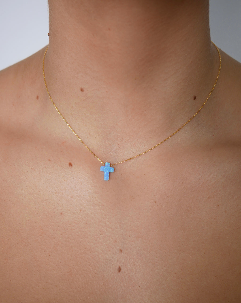 Eve Blue Opalite Cross Necklace - Gisele Collection Gold