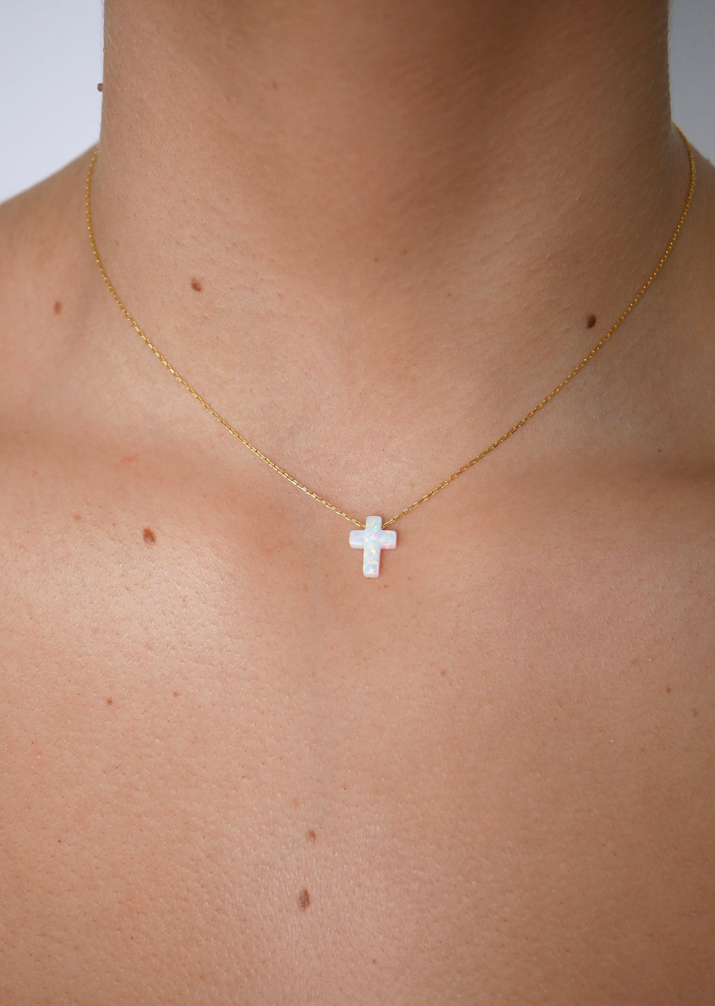 Eve White Opalite Cross Necklace - Gisele Collection Gold