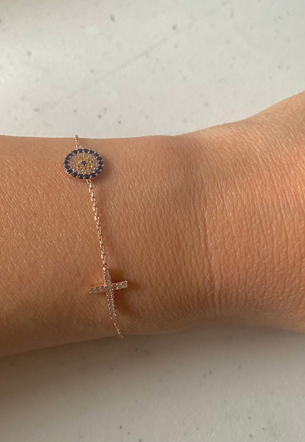 Isla Evil Eye Cross Bracelet - Gisele Collection Silver