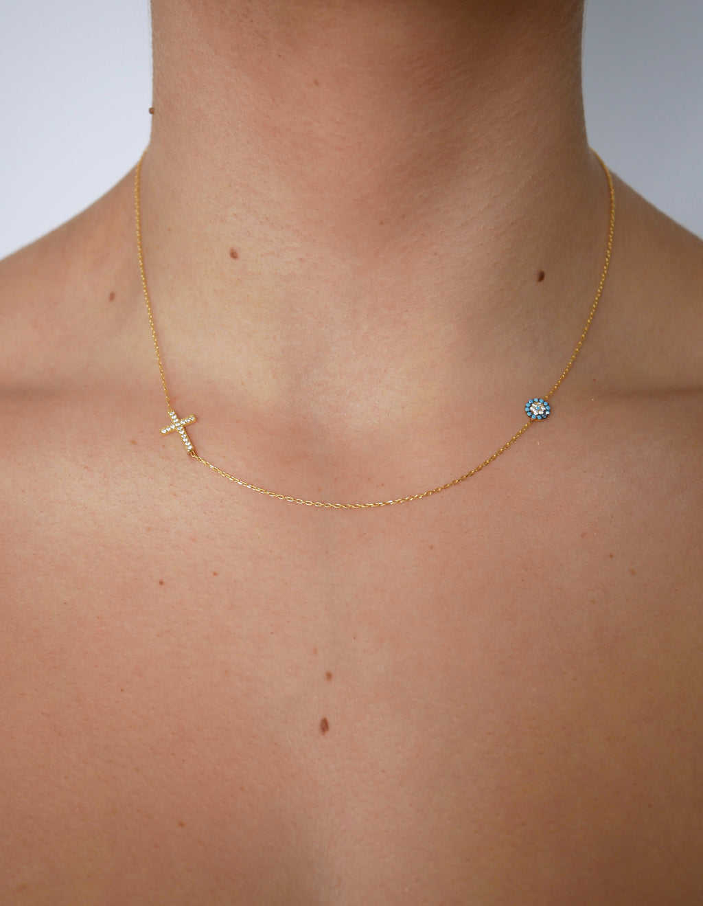 Isla Turquoise Evil Eye Cross Necklace - Gisele Collection Gold