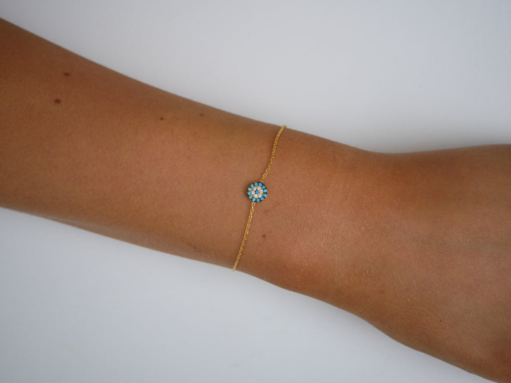 Mini Abigail Turquoise Evil Eye Chain Bracelet - Gisele Collection Gold