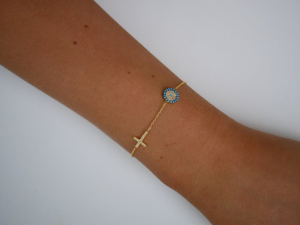 Isla Turquoise Evil Eye Cross Bracelet - Gisele Collection Gold