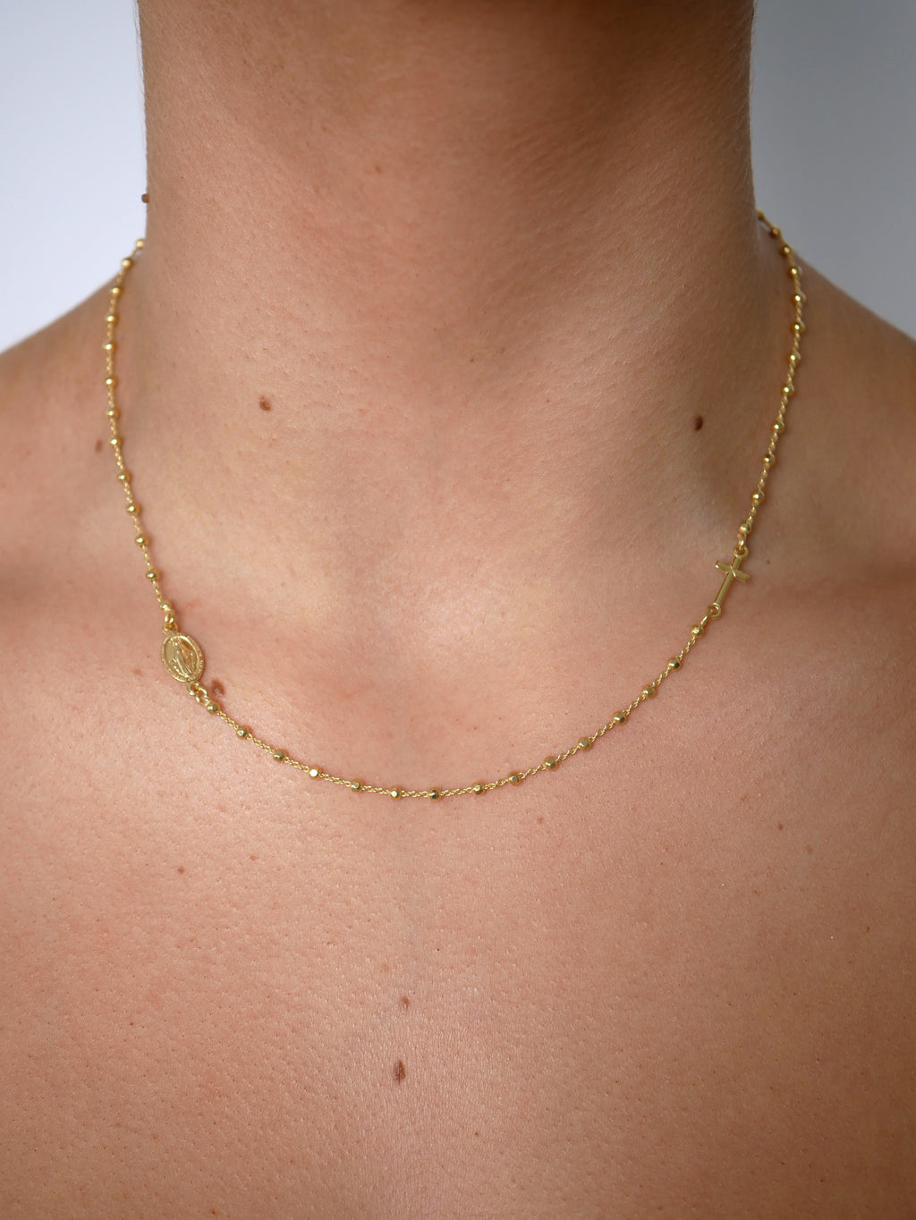 Sara Round Rosary Necklace - Gisele Collection Gold