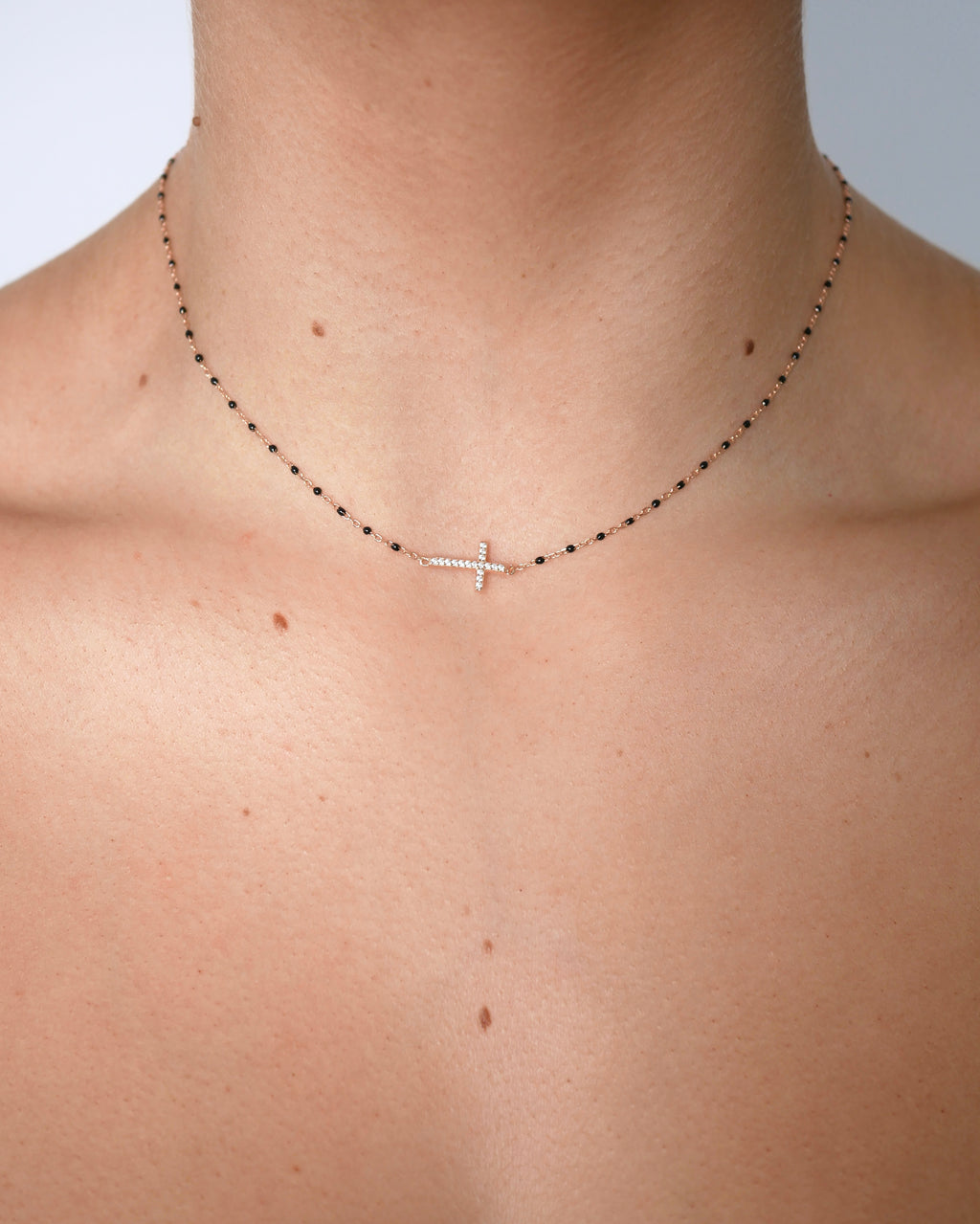 Zara Black Side Cross Necklace - Gisele Collection Gold