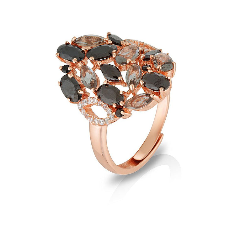 Joelle Adjustable Black Crystal Rose Gold Ring