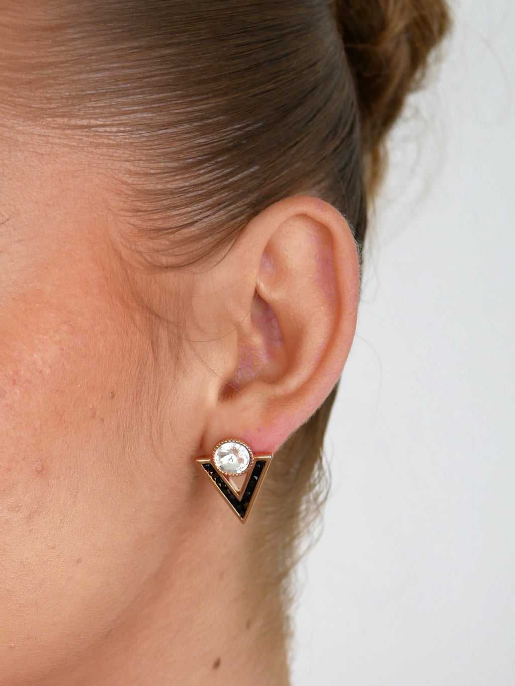 Alegra Black Crystal Triangle Earrings Rose Gold