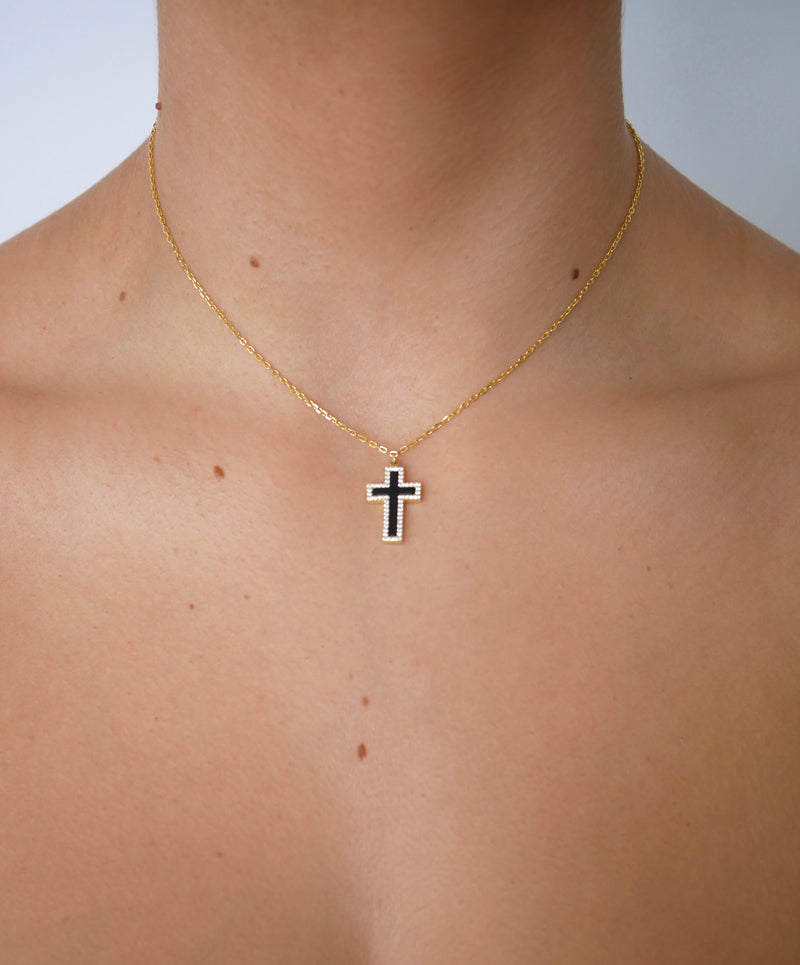 Silver cross necklace with stainless steel chain - Eleni Pantagis