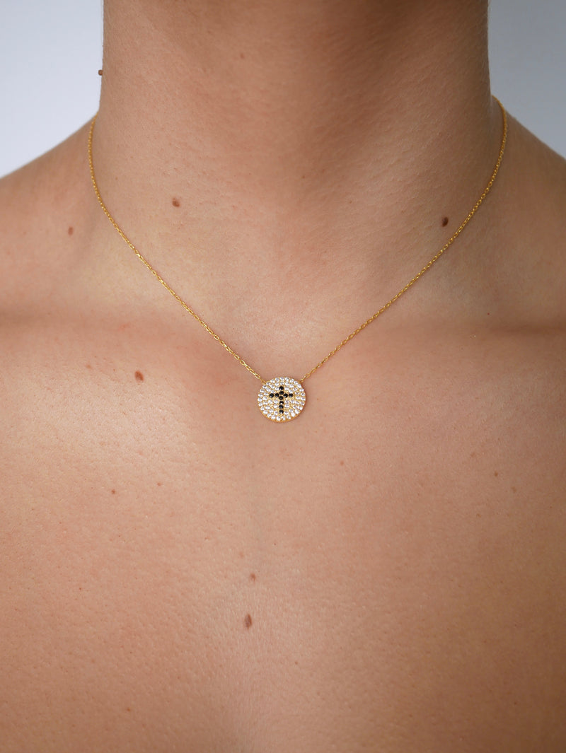 Bianca Black Cross Disc Necklace
