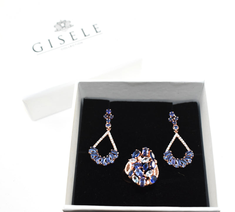 Joelle Blue Crystal Earrings & Ring Gift Set
