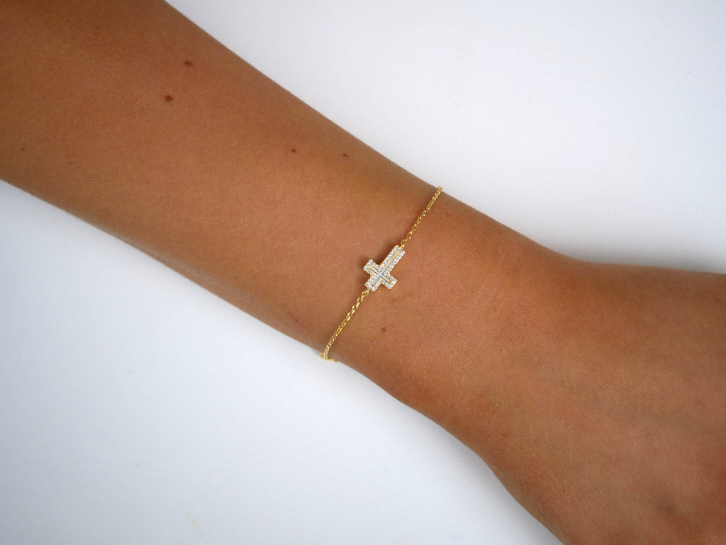 Emily Pearl & Crystal Cross Bracelet - Gisele Collection