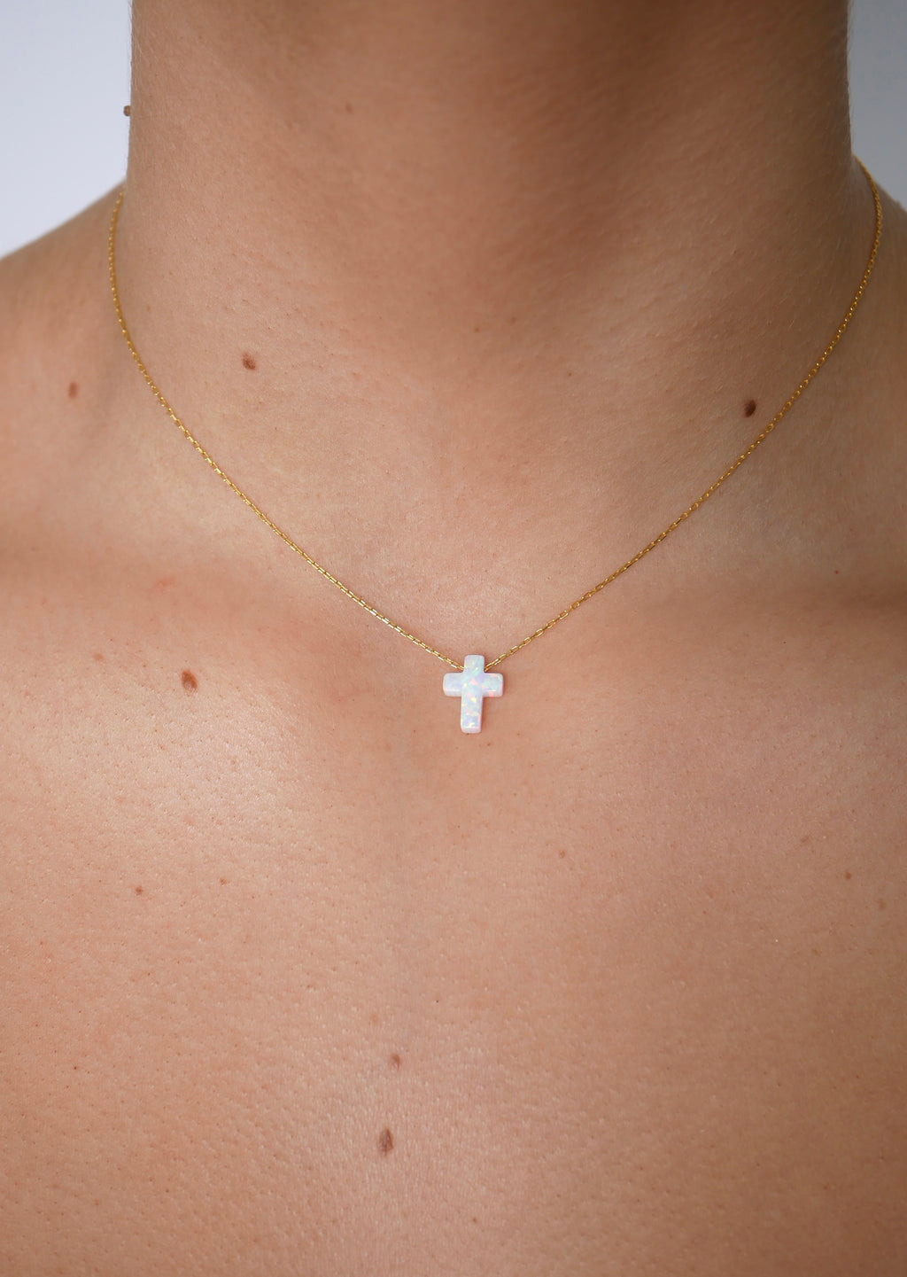 Eve White Opalite Cross Necklace - Gisele Collection