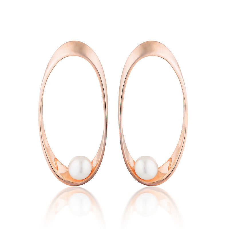 Rose Gold Pearl Oval Earrings