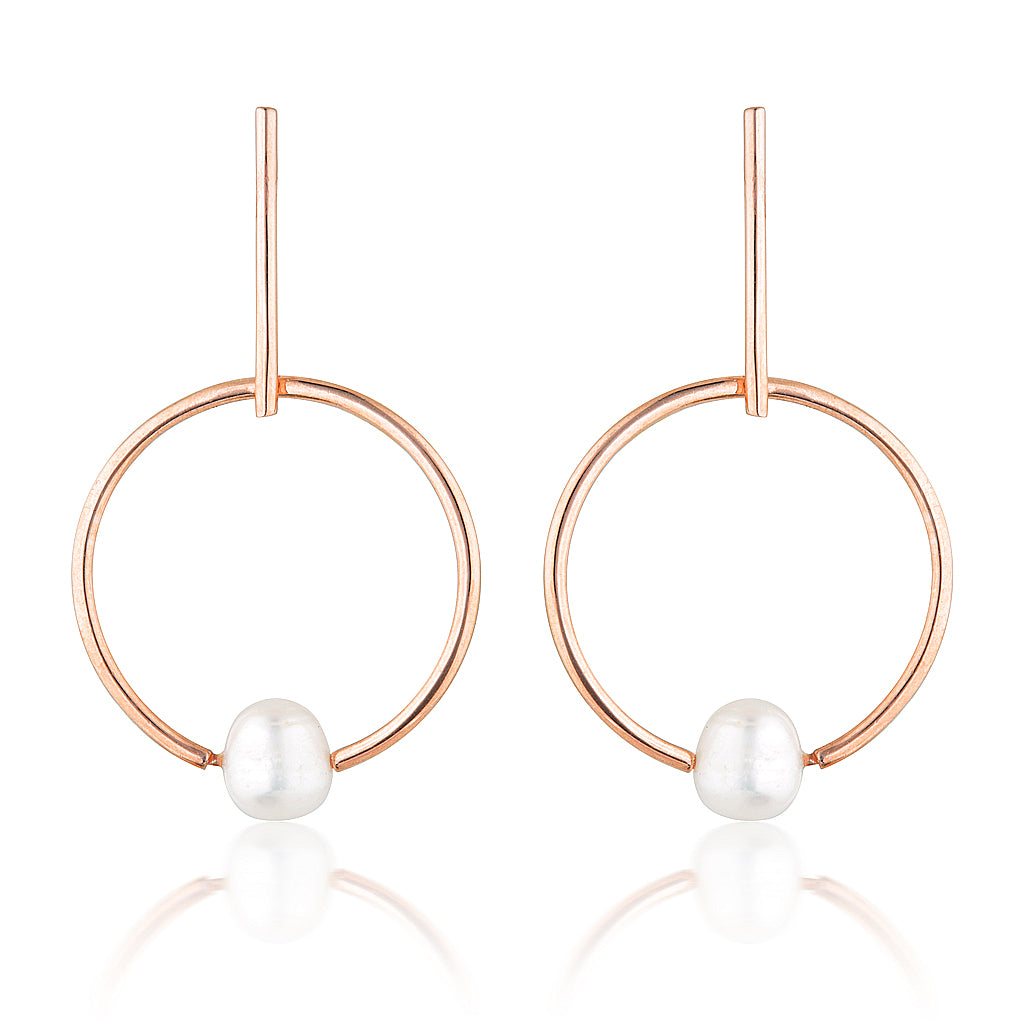 Laylla Hanging Pearl Hoop Earrings - Gisele Collection Rose Gold