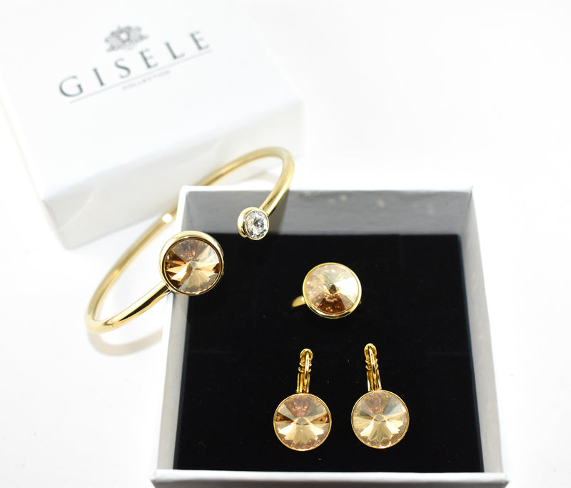 Katrina Gold Crystal Earrings & Ring & Bangle Gift Set