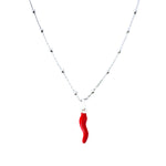 Italian Red Corno Charm & Ball Chain Necklace Set