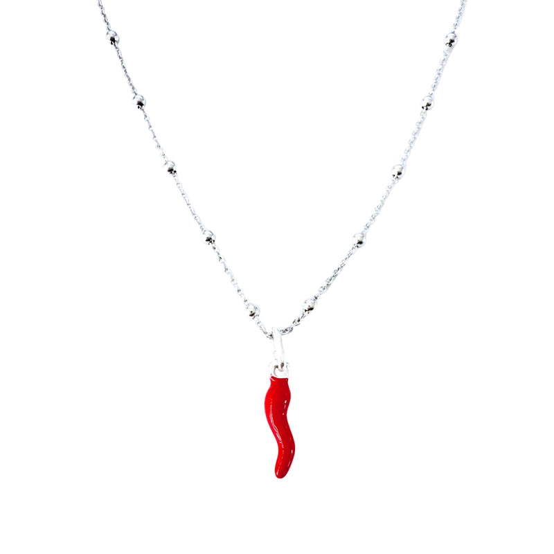 Italian Red Corno Charm & Ball Chain Necklace Set