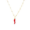 Italian Red Corno Charm & Ball Chain Necklace Set