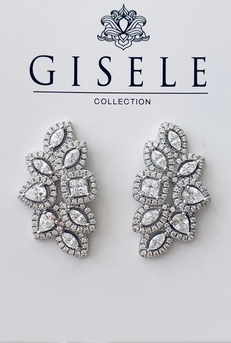 Alyssa Crystal Floral Earrings in Silver