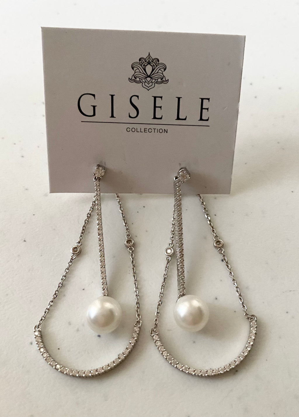 Angela Pearl and Crystal Hanging Earrings