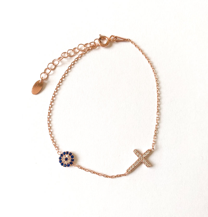 Isla Mini Evil Eye Cross Bracelet