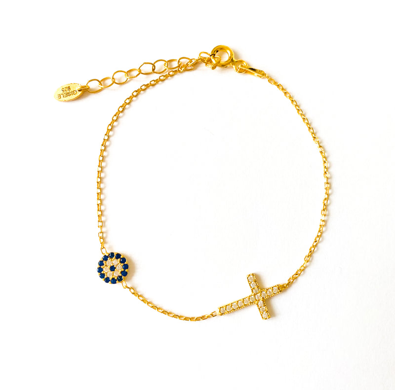 Isla Mini Evil Eye Cross Bracelet