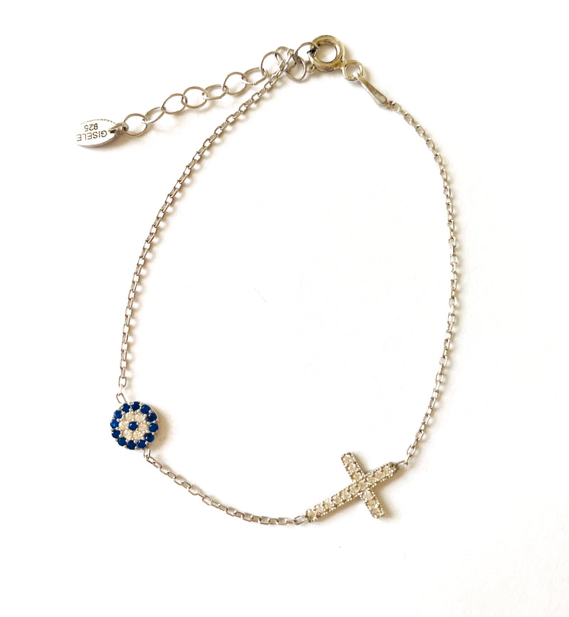 Isla Mini Evil Eye Cross Bracelet