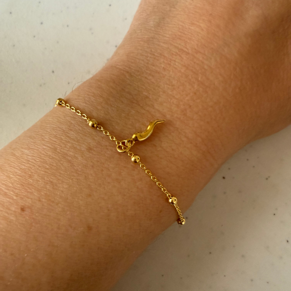 Italian Corno Charm & Ball Chain Bracelet Set