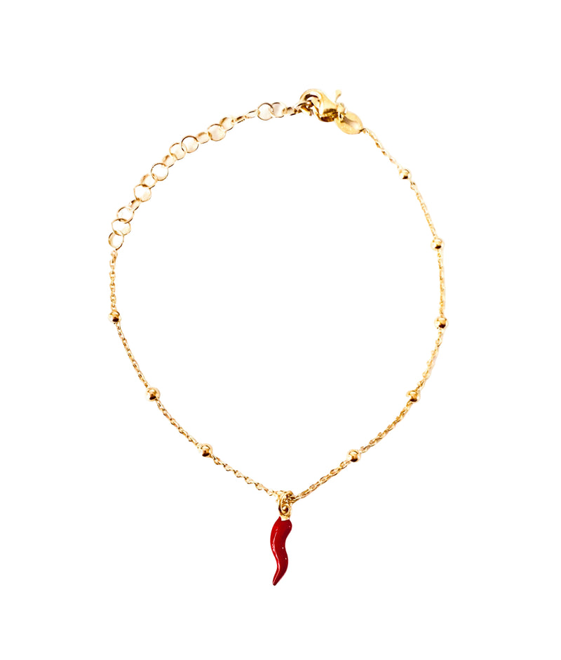Italian Red Corno Charm & Ball Chain Bracelet Set