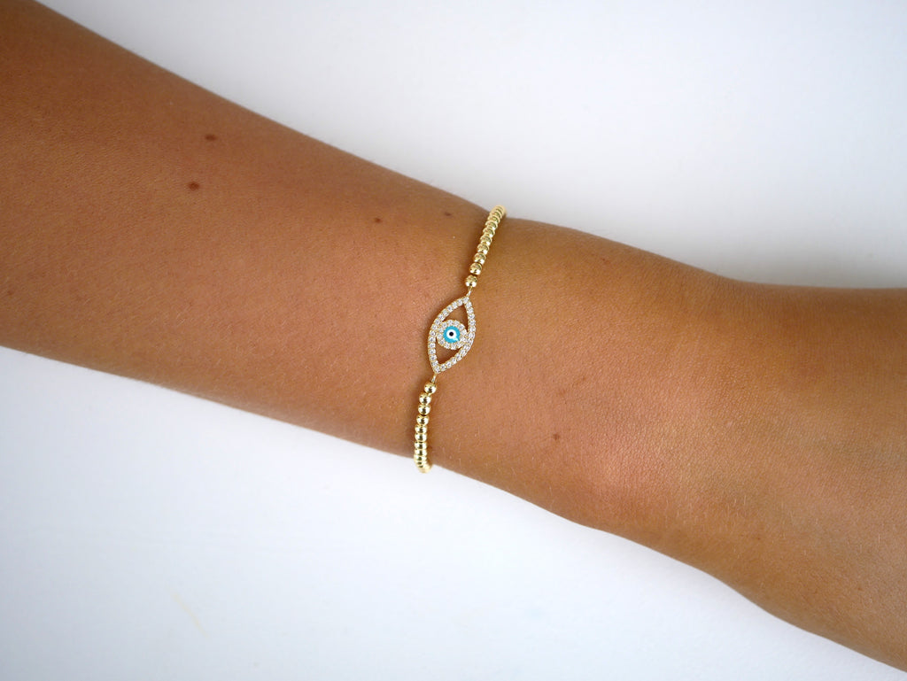 Miss G Beaded Bracelet with Oval Evil Eye - Gisele Collection