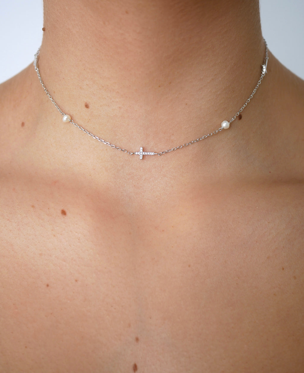 Suzanna Pearl and Cross Choker Necklace