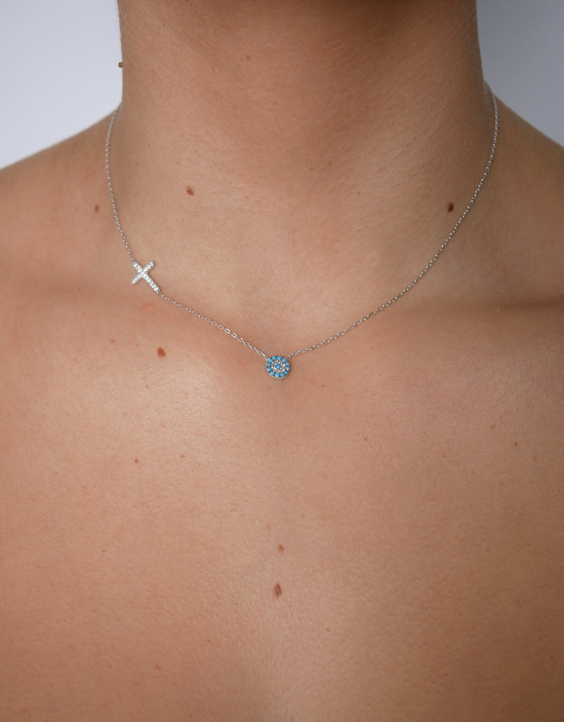 Sonia Turquoise Evil Eye Side Cross Necklace