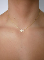 Emily Pearl Side Cross Necklace