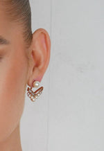 Isabella Crystal & Pearl Triangle Earrings Rose Gold - Gisele Collection