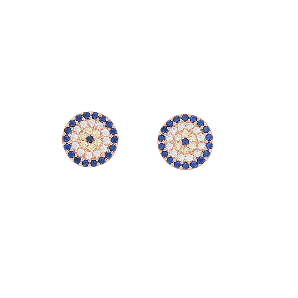 Large Abigail Evil Eye Stud Earrings Rose Gold