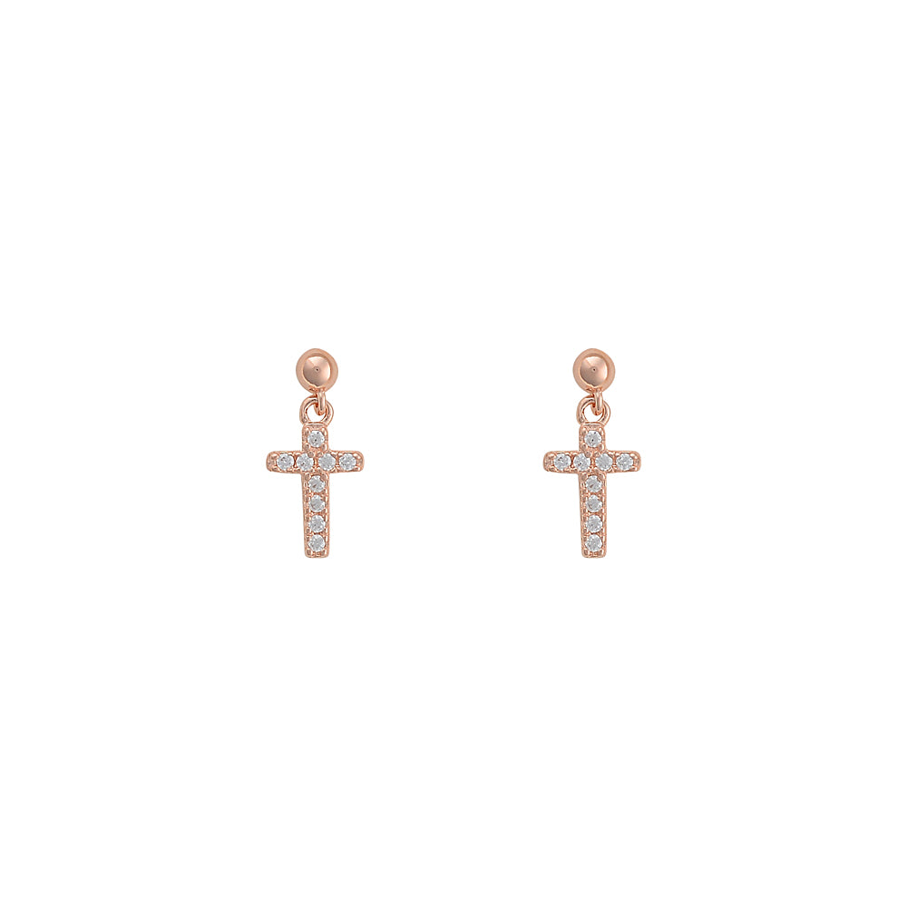 Claudia Mini Crystal Cross Hanging Stud Earrings