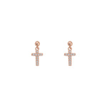 Claudia Mini Crystal Cross Hanging Stud Earrings Rose Gold