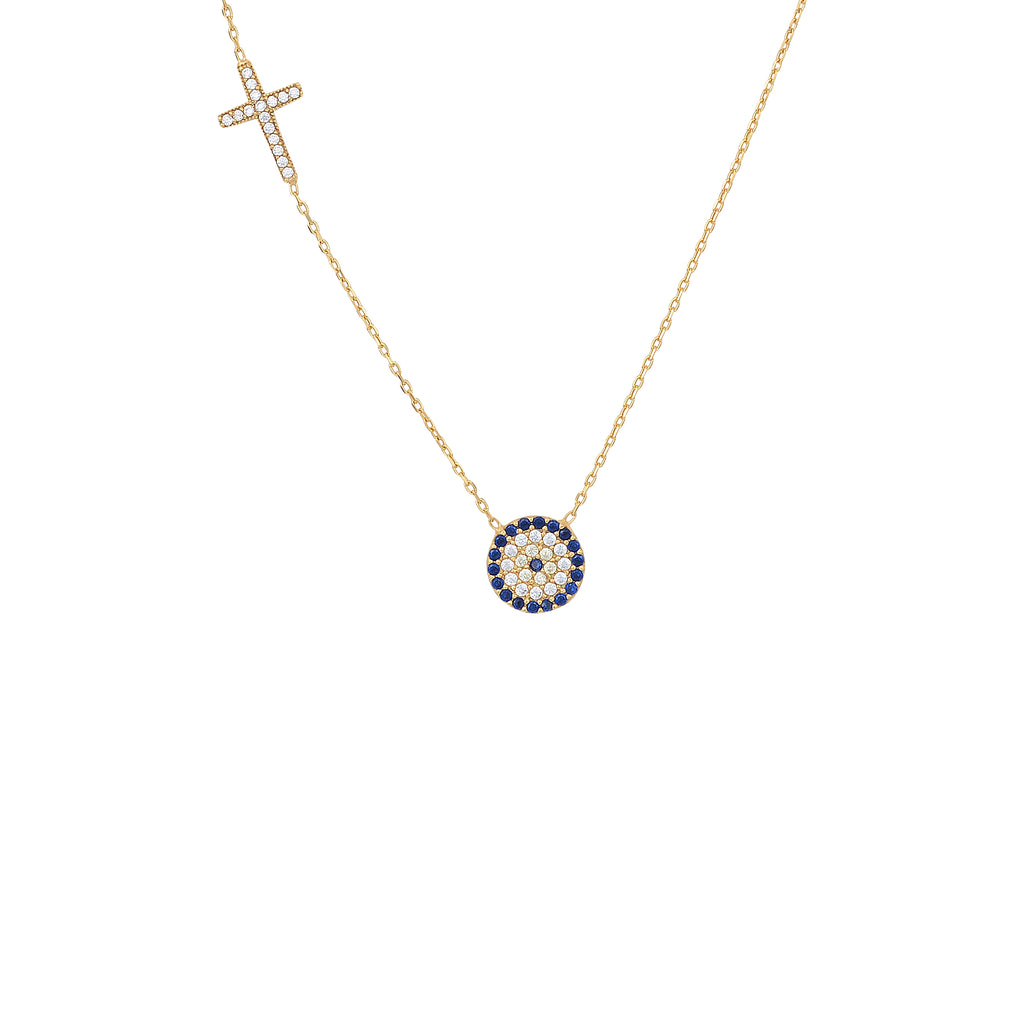 Claudia Evil Eye Side Cross Necklace - Gisele Collection Gold