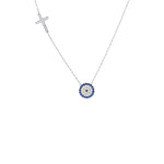 Claudia Evil Eye Side Cross Necklace - Gisele Collection Silver