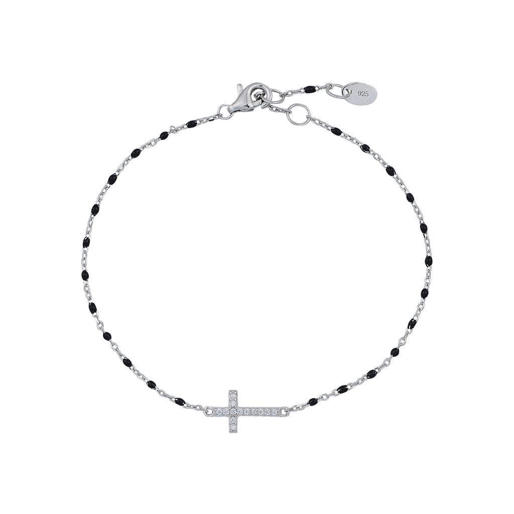 Zara Black Side Cross Chain Bracelet - Gisele Collection Silver