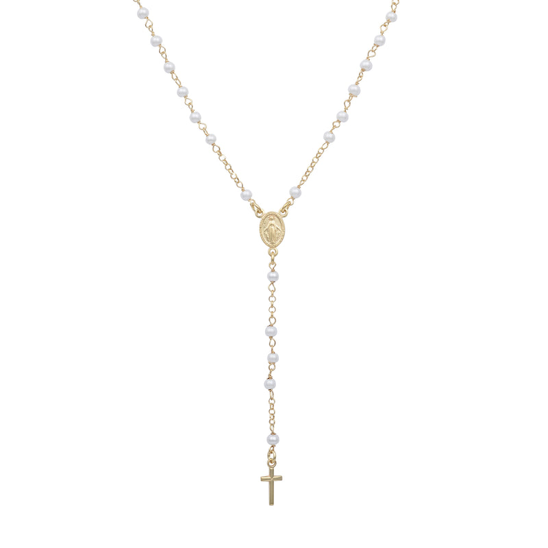 Isabelle Pearl Long Rosary Necklace - Gisele Collection Gold