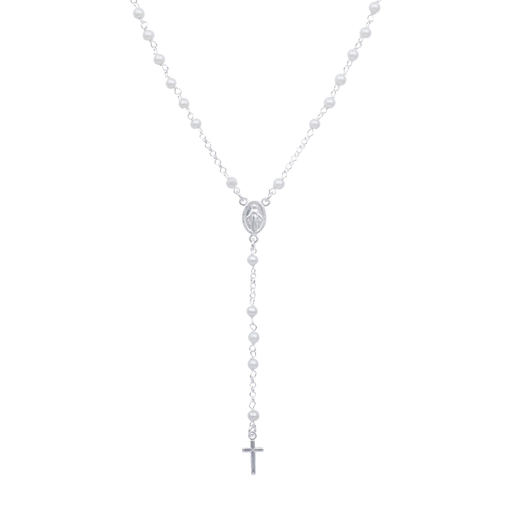 Isabelle Pearl Long Rosary Necklace - Gisele Collection Silver