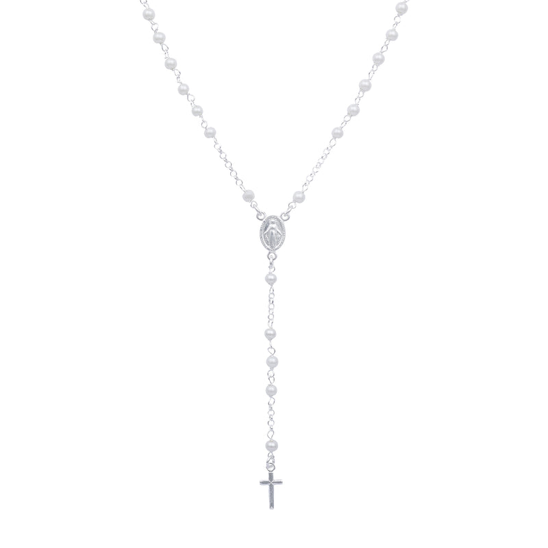 Isabelle Pearl Long Rosary Necklace - Gisele Collection Silver