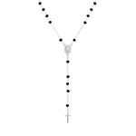 Alessia Black Crystal Long Rosary Necklace - Gisele Collection Silver