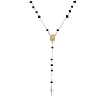 Alessia Black Crystal Long Rosary Necklace - Gisele Collection Gold