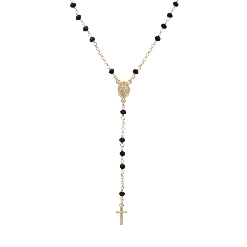 Alessia Black Crystal Long Rosary Necklace - Gisele Collection Gold