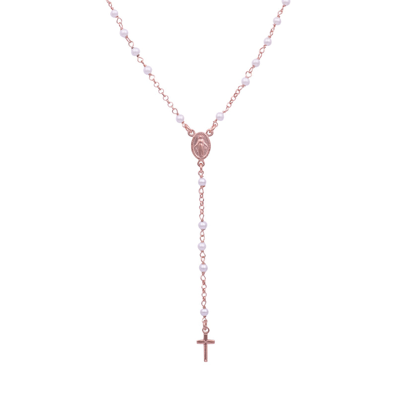 Isabelle Pearl Long Rosary Necklace - Gisele Collection Rose Gold